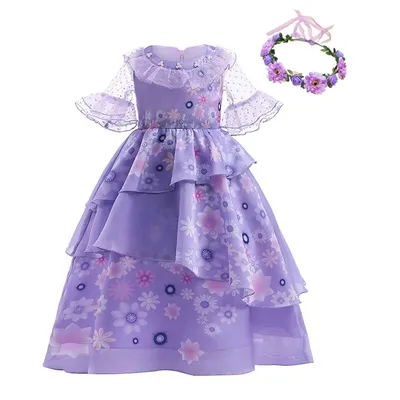 Encanto Cosplay Kostüm für Mädchen Blumen Prinzessin Kleid + Girlande Kinder Mirabel Halloween Dress Image
