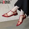 FEDONAS 2025 Neue Chic Frauen Sommer Echtes Leder Sandalen Elegante Low Heels Täglich Casual Party Schuhe Frau Spitz Sandalen