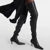 Einfarbig schwarz neue Overknee-Stiefel für Frauen spitzen Zehen Stiletto Echt leder Damenschuhe