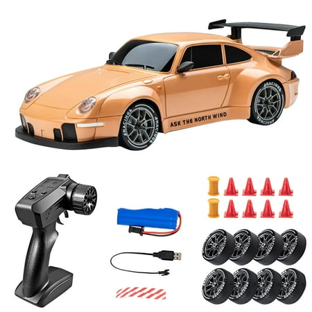 High-Speed RC Drift Car 1:10 Scale 4WD Remote Control Racing Car with Extra Tires Rechargeable Battery & LED Lights
