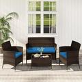 [Costway] 3/4/5 Pieces Patio Rattan Furniture Set Outdoor Rattan Sofa Set with Seat Cushions & Coffee Table Patio Wicker Furniture Set for Garden Balcony Backyard Poolside-Mother s Day Gift