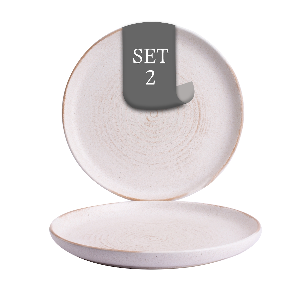Costa Nova Vermont flache Teller - 2er-Set, Steingut, 27 cm, Elfenbein Weiß, Seidenglanz, Spiralmuster, spülmaschinenfest Image