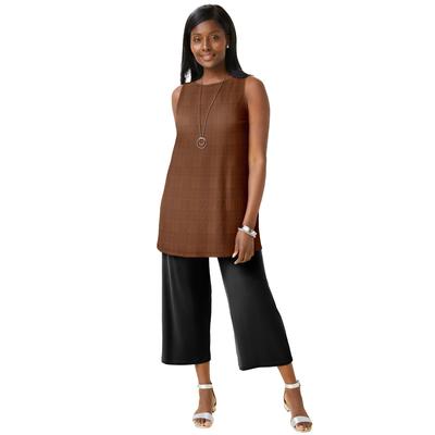 Plus Size Women's Stretch Knit Tunic Tank by The London Collection in Cognac Glen Plaid (Size 18/20)