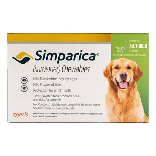 Simparica Floh & Zecke Kautabletten für Hunde 44.1-88 Lbs (Grün) 6 Dosen