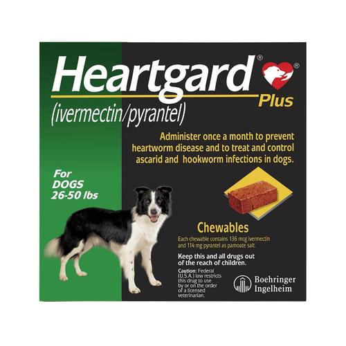 Heartgard Plus für mittlere Hunde 26-50lbs (grün) 12 Dosen