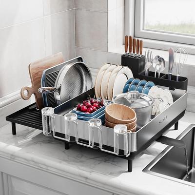 Large Dish Drying Rack, Expandable Dish Racks for Kitchen Counter, Space Saving 304 Stainless Steel Drying Rack Kitchen