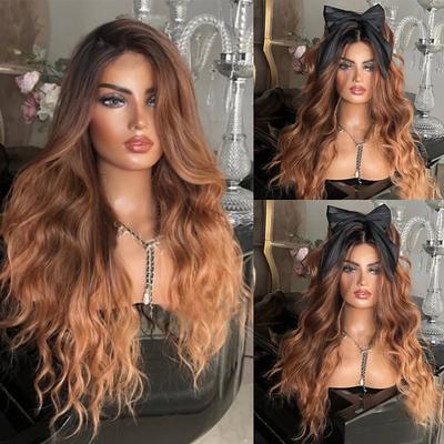 Unprocessed Virgin Hair 5x5 Closure 13x4 Lace Front Wig Free Part Brazilian Hair Wavy Multi-color Wig 130% 150% Density Ombre Hair Natural Hairline 100% Virgin Glueless Pre-Plucked For Women Long
