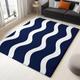 Area Rugs 160 x 230 cm Machine Washable low Pile carpet, Non-Slip Backing Blue and White Wave Lines Non-Shedding carpet, Minimalism Rugs for Living Room Bedroom Kitchen