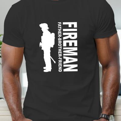 TEMU Fireman Graphic Men's T-shirt - Casual Short Sleeve, Breathable Polyester, Summer Tee With Image