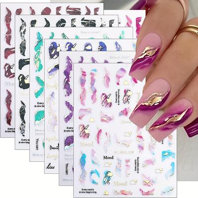 TEMU 6 Sheets Marble Nail Stickers Nail Foils Transfer Nail Art 3d Self-adhesive Bronzing Golden Silvery Decals Design Foil Luxury Supplies For Women S Acrylic Diy French Tips Manicure Stickers Image