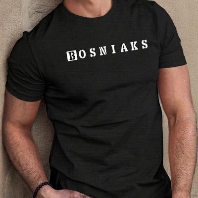 TEMU 1pc Bosniaks Print T-shirt For Men - Casual Crew Neck Short Sleeve Tee, Polyester Knit Fabric With Stretch, Geometric Pattern, Regular Fit, Summer Wear Image