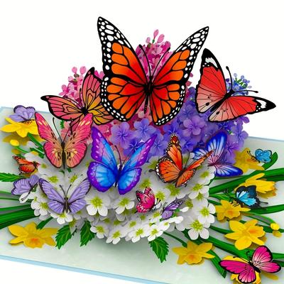 TEMU 3d Pop-up Greeting Card – Vibrant With Dancing Butterflies, Spring , Birthdays, Anniversaries, And Thank You Notes, , Or Day (anniversaries), Decorations