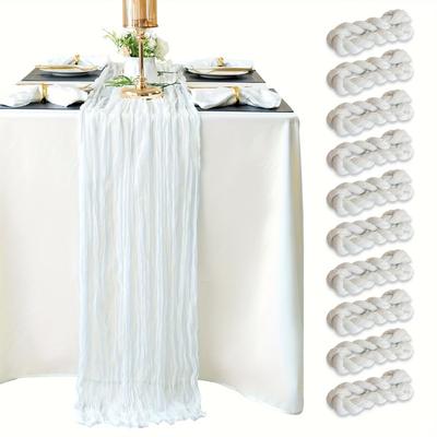 TEMU 10pcs Cheese Cloth Table Runner, 100% Polyester Material, Solid Color 40*270cm Table Runner, Suitable For Birthday Parties, Weddings, Banquets, Thanksgiving, Christmas Decorations Image