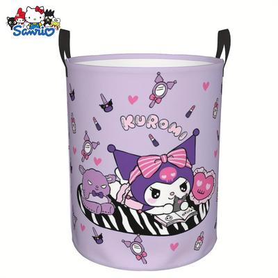 TEMU Kuromi 1pc Round Laundry Basket, Clothes Basket With Handle, Foldable, Easy To Carry, Holds Clothes, Toys, Books - Durable, Unlined, Suitable For Multiple Rooms, Laundry Basket, Laundry Baskets Image