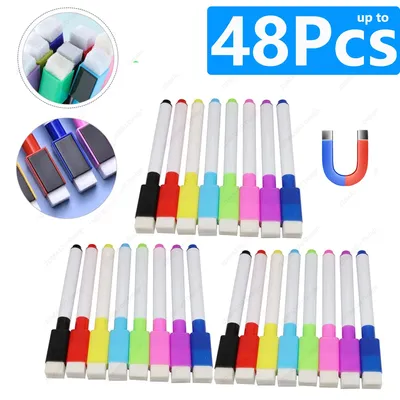 1-48Pcs Magnetic Erasable Whiteboard Pen Color Options Numbering Stationery Office Teaching Supplies