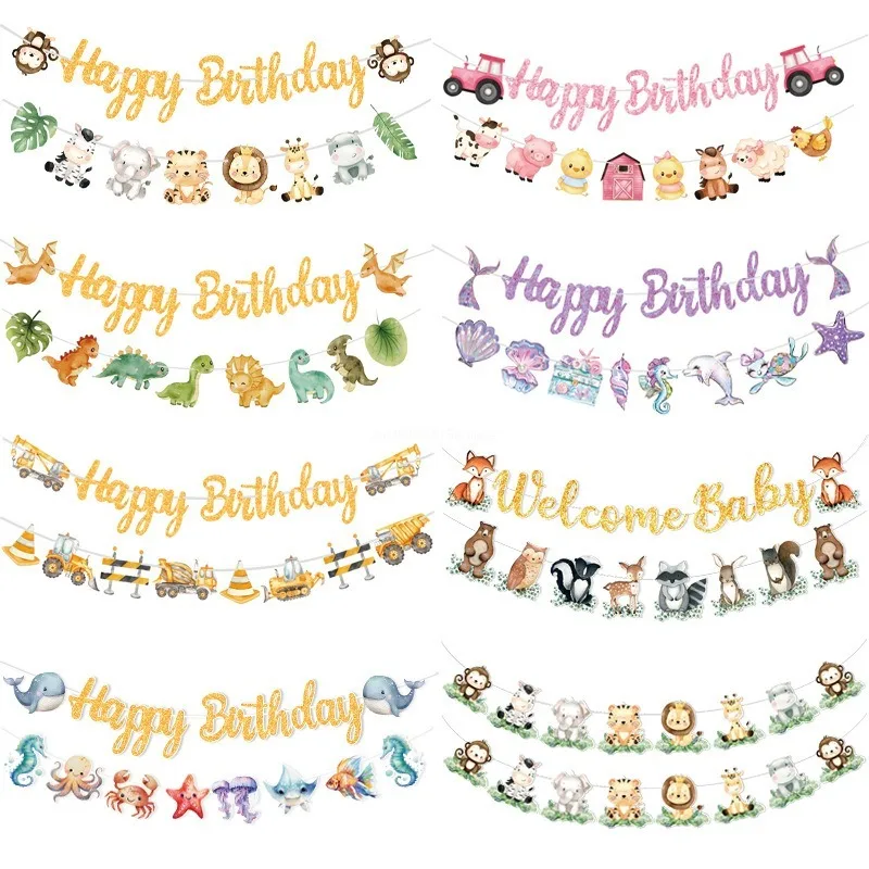 Costruzione Happy Birthday Banner Trattore Camion Ingegneria Modello di veicolo Ghirlanda Baby Boy One Year 1st Birthday Party Decor