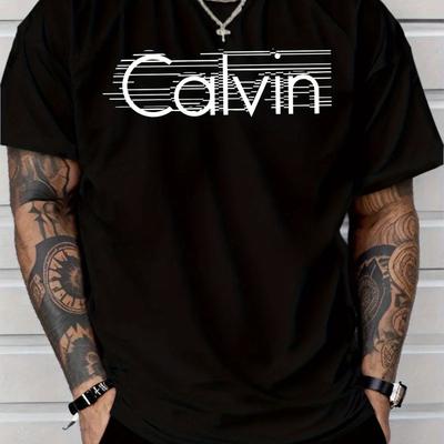 TEMU Men's Casual Graphic T-shirt - Comfortable Stretch Summer Tee With Letter Print, Black With , Casual Attire & Gifting, Polyester Fabric, Everyday , Plus Size Image