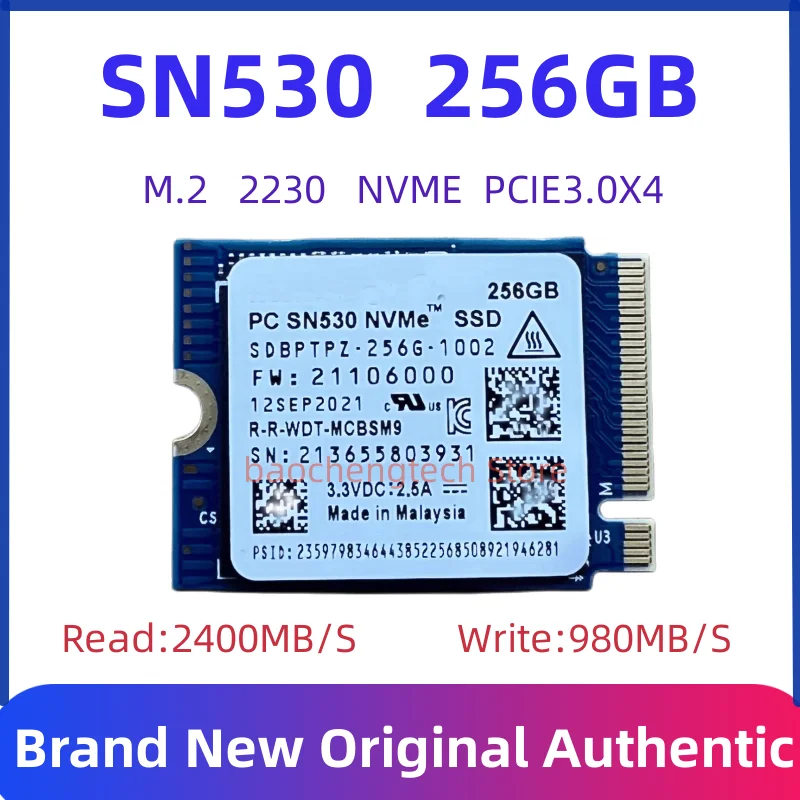 Neues SN530 256G M.2 2230 WD SN530 SSD 256 GB NVMe PCIe Gen3 x4 für Microsoft Surface Pro 7+ 8 Steam Deck Original Image