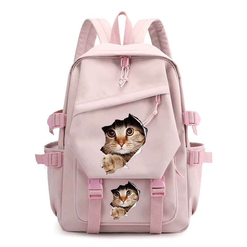 Retour à l'école mignon chat drôle imprimé sac à dos fille rose sac d'école sac de voyage mode loisirs sacs à dos voyage sac à dos