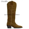 Moderne Stiefel aus Rindswildleder zum Hineinschlüpfen im Laufsteg-Stil, Größe 35–40, All-Match-Freizeitstiefel mit klobigem Absatz, spitzer Zehenbereich, 5 cm Absatz, Damenstiefel