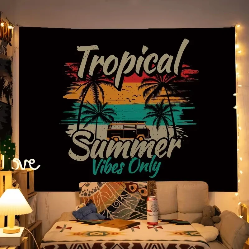 VIKAMA Sommer Vintage Tropischer Wandteppich Böhmische Wanddekoration Wandteppich Schlafsaal Schlafzimmer Hintergrund Starke Raumdekoration Image