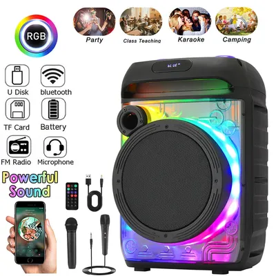6000W Portable Bluetooth Speaker 8" Subwoofer Sound System Wireless Rechargeable Boombox Party