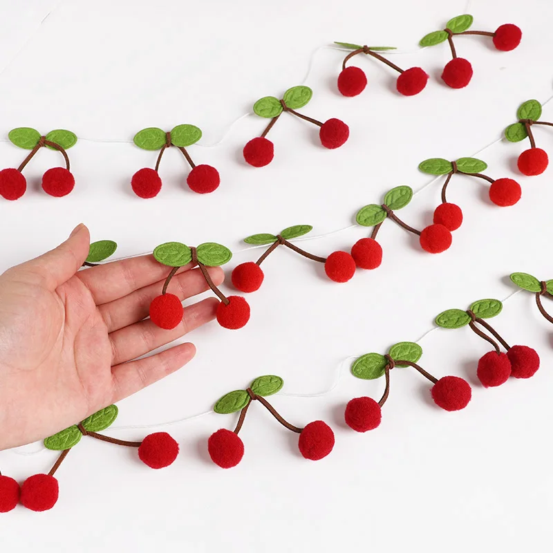 Pompom Kugeln Kirsche Girlande Kinder Mädchen Geburtstag Party Banner DIY Obst Wand Hängende Dekoration Weihnachten Baby Dusche Wohnkultur Image