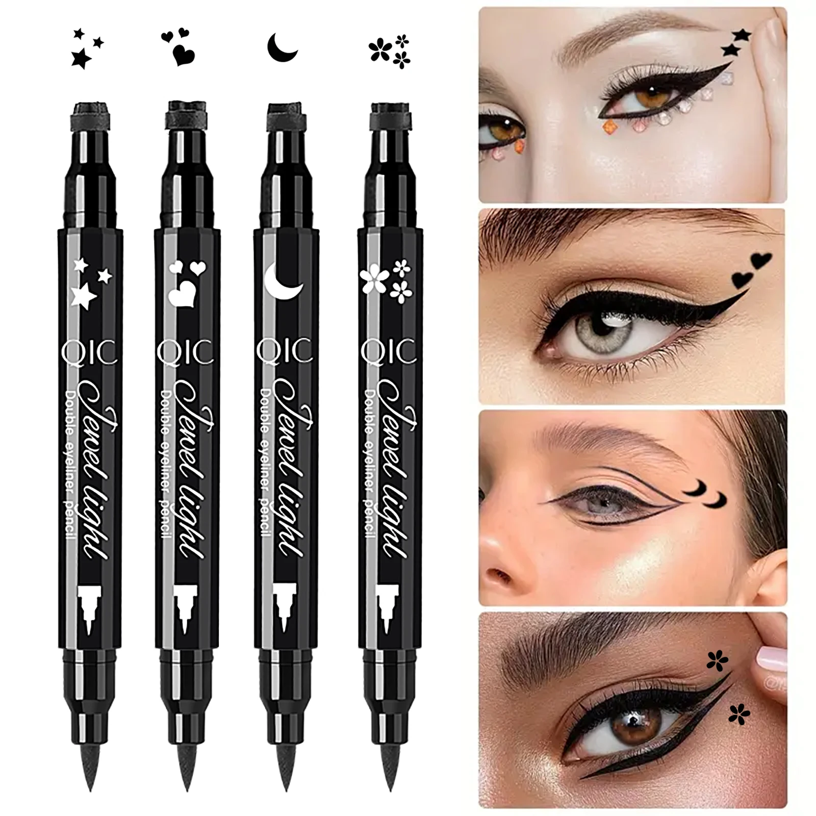 1-teiliges flüssiges Eyeliner-Stift-Set mit zwei Spitzen und schwarzer Tinte – inklusive Herz, Mond, Sternformen für Augen-Make-up, Eyeliner-Stempel Image