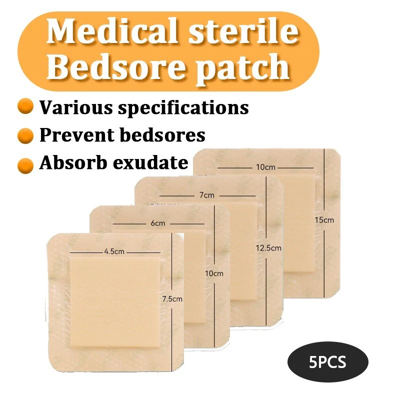 5 Stück PU-Patches aus medizinischem Silikonschaum, wasserdicht und steril, für bettlägerige Patienten Image