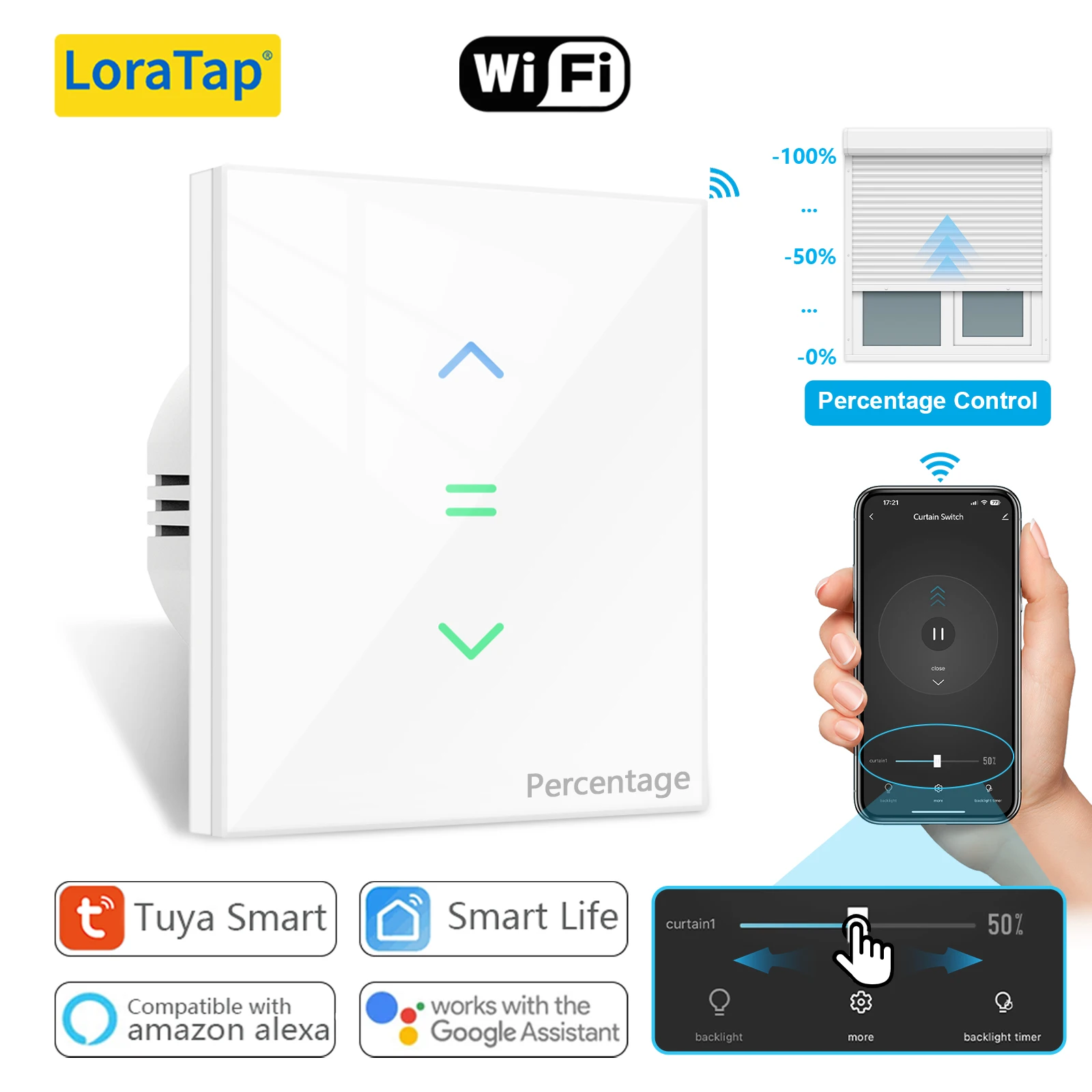 7. Generation Tuya Smart Life Rollladen Touch Panel Schalter Prozent Fernbedienung Timer Arbeit Google Assistent Alexa Image