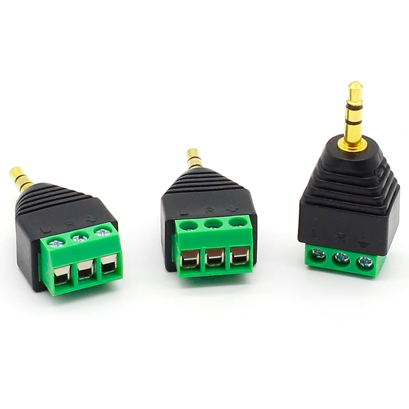 3 Stück 3,5 mm 3ploe 1/8 Zoll Stereo-Stecker auf AV-Schraube Video Balun Terminal Jack 3,5 mm Stecker 3-poliger Klemmenblock-Stecker Image