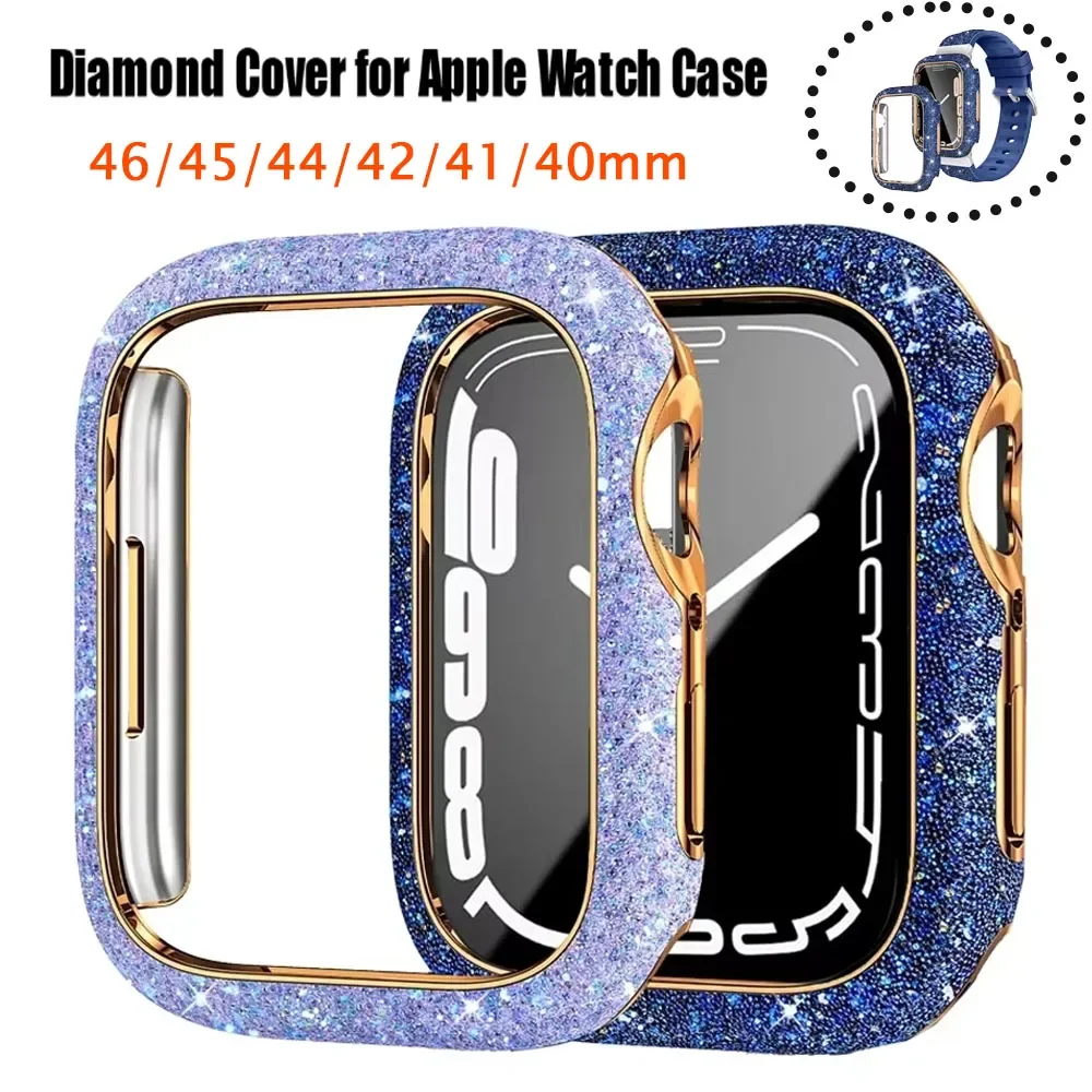 Kristalldiamant-Gehäuse für Apple Watch 10, 46 mm, 42 mm, 9, 8, 7, 41 mm, 45 mm, Bildschirmglas-Schutzhülle, iWatch 6, 5, 4 SE, 40 mm, 44 mm Image
