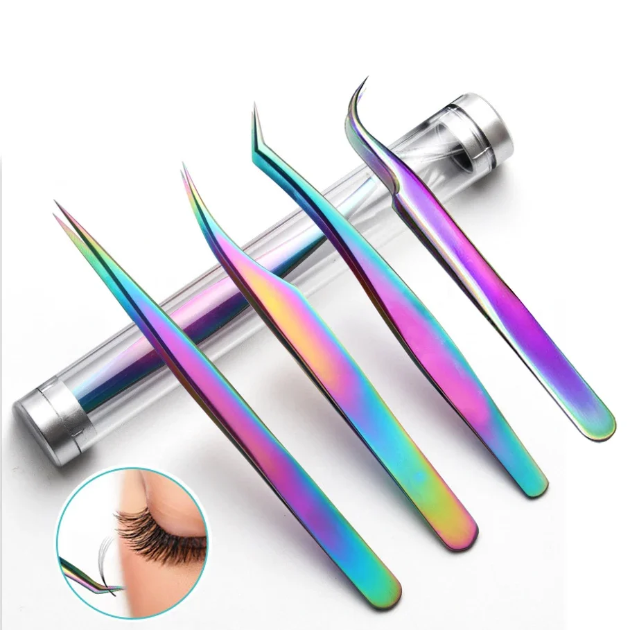 1PC Regenbogen Wimpern Pinzette Anti-statische Wimpern Verlängerung Pinzette Fan Lash Augenbraue Pinzette Gebogene Gerade Hervorragende Verschluss Image
