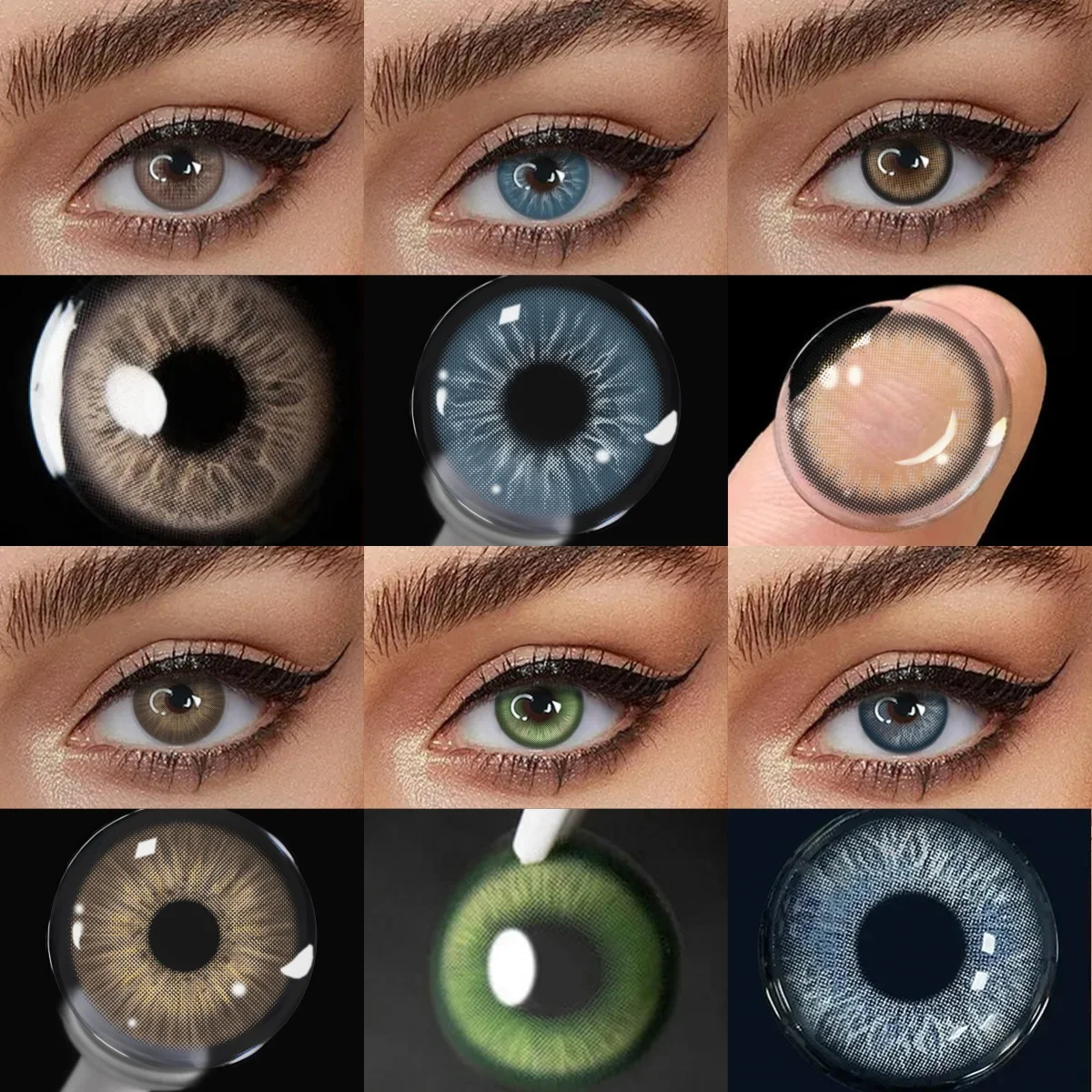 VISUASHOW 1 Paar halbjährliche, naturbraun gefärbte Kreis-Kontaktlinsen, mit Sehstärke für den täglichen Gebrauch, Make-up und Dating Image