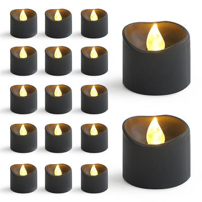 Black Flameless Teardrop Candle Lights Yellow Twinkle Tea Light Candle with Glitter Decoration Freestanding Plastic Round Single Wick for Various Room Types Valentine's Day Halloween Christmas