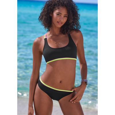 Bustier-Bikini-Top BUFFALO "Pop", Damen, Gr. 40, Cup A/B, schwarz, Obermaterial: 83% Polyamid, 17% Elasthan. Futter: 100% Polyester, unifarben, kontrastfarbene Details, Bikini-Oberteile, Mit gekreuzten Trägern im Rücken Image