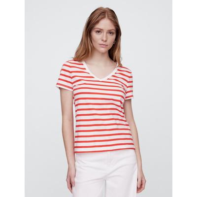 Gap Red/White V-Neck Favourite Cotton Short Sleeve Striped T-Shirt