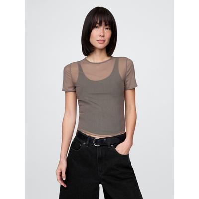 Gap Brown Soft Stretch Mesh Cropped T-Shirt