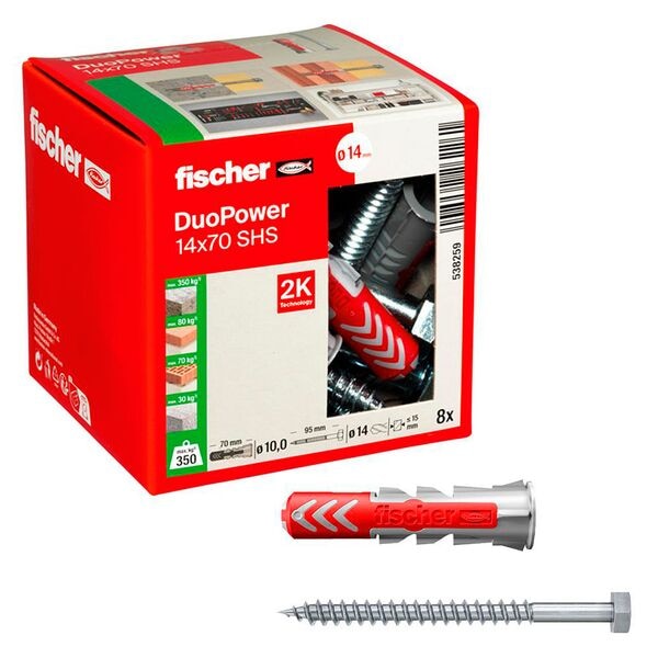fischer Dübel mit Schrauben »DuoPower 14x70 S« 8 Stück grau