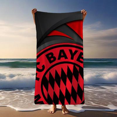 TEMU Red And Black Football Club Icon Theme Beach Towel Lightweight Absorbent, Suitable For Swimming, Gym, Yoga - Companion Bath Towel Summer Beach Vacation Essential Swim Absorbent Towel Image
