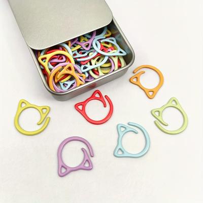 TEMU 30/48pcs Knitted Crochet Hook Markers With Open Spiral Cat Ears Alloy Clips, Metal Tags For Clothing Labeling, With Storage Box For Image