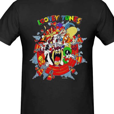 TEMU 1pc, New, Series Looney Pattern Couple T-shirt, Casual Round Neck, Breathable And Comfortable, Suitable For Sports And , Suitable For , Day, Father's Day Gift Image