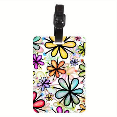 TEMU 1pc, Colorful Floral Pu Luggage Tag, Bright Colorful Flower Id Holder, Colorful Accessory For Suitcases, Backpacks, And Gym Bags, Tag, Great Gift For Travelers Or Daily Use Image