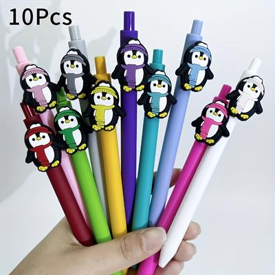TEMU 10pcs/5pcs Penguin Themed Sticker Pens, Creative Ballpoint Pens, Student Writing Supplies, Plastic Medium Point Neutral Pens Image