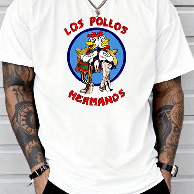 TEMU Men's Los Pollos Graphic T-shirt - Casual Summer Short Sleeve Tee With Vintage Chicken Design, Black, Stretch Fabric, Adults, Everyday Tshirt | Crew Neck Shirt | Quality Fabric Image