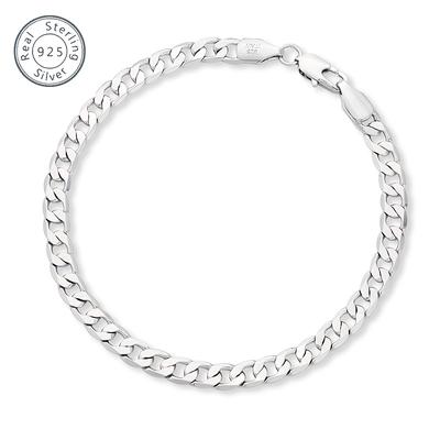 TEMU 925 Sterling Silver Cuban Bracelet, Design, Street Hip-hop Style, Simple And Fashionable, Valentine's Day Gift, Day Gift, Easter, With Gift Box Packaging Image
