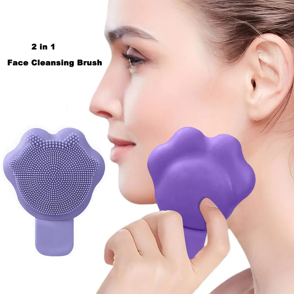 2-in-1-Gesichtswäscher aus Silikon mit Katzenpfoten und Mitesserentfernung zur Porenpflege. Sanfte Hautpflege und Make-up-Reinigung mit weichen Borsten Image