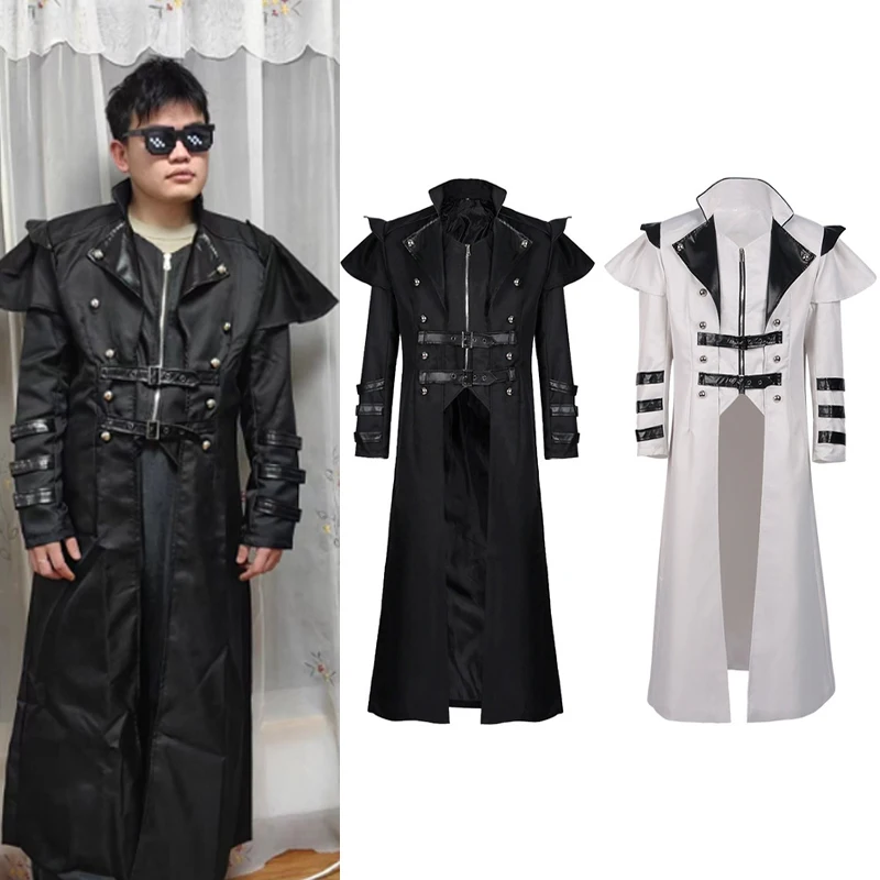 Vintage mittelalter liche gotische Cosplay Kostüm Männer Steampunk Elfen lange Jacke Erwachsenen Victoria Plus Size Mantel Leder Rüstung Halloween
