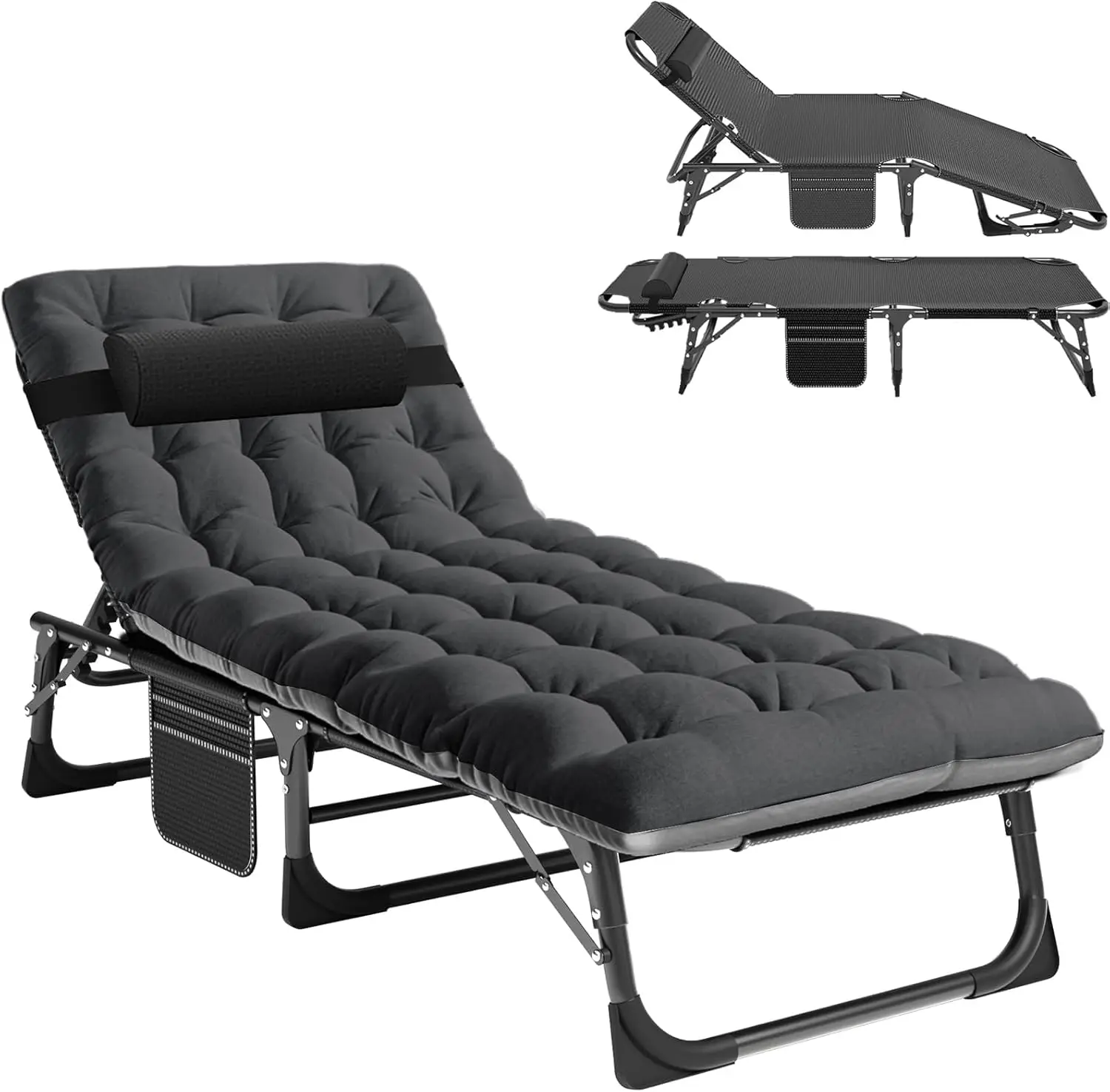 Camping-Bettstuhl, klappbarer Strandstuhl mit Matratze, Bräunungsstuhl für den Außenbereich, tragbarer Terrassen-Loungesessel für Strand, Pool, Camping