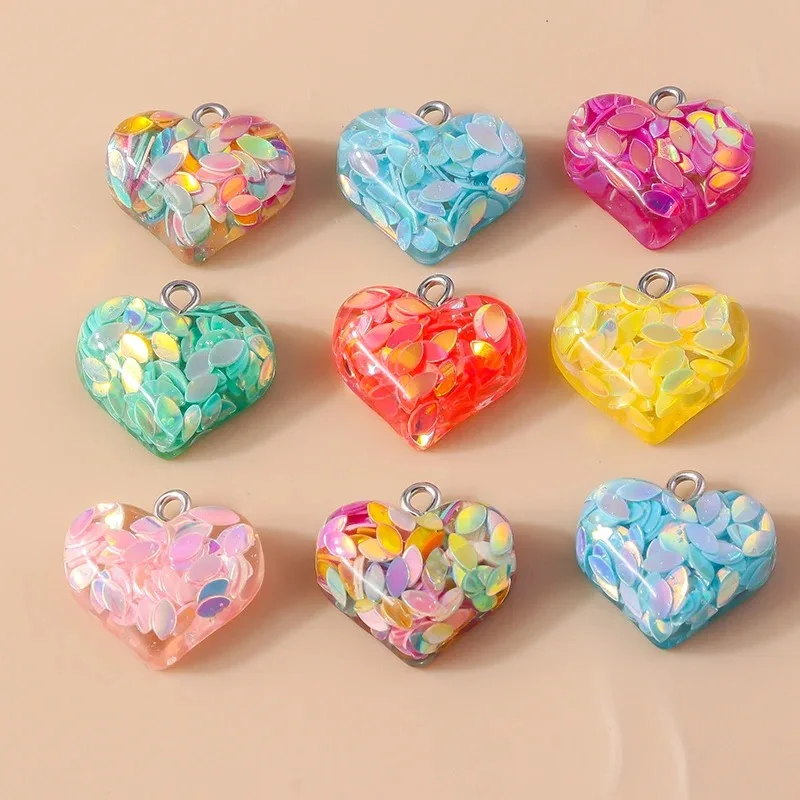 10 Stück 18*19mm Kawaii Harz Glitzer Herz Charms für Ohrring Armband Halskette Anhänger Handgemacht DIY Schmuckherstellung Zubehör Image